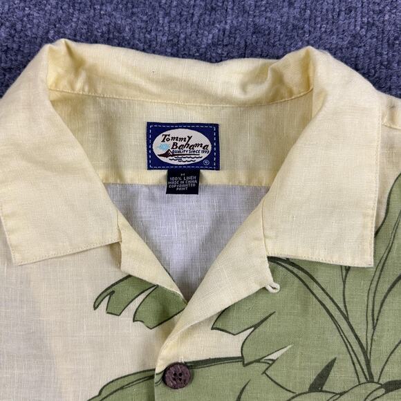 Tommy Bahama Shirt Mens Large Yellow 100% Linen Hawaiian Hula Ukulele Aloha - Picture 5 of 12